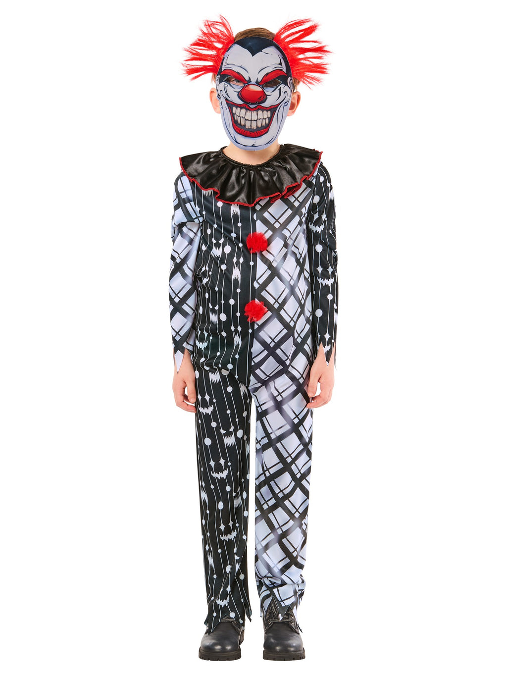 Kids Monochrome Sinister Clown Suit Costume
