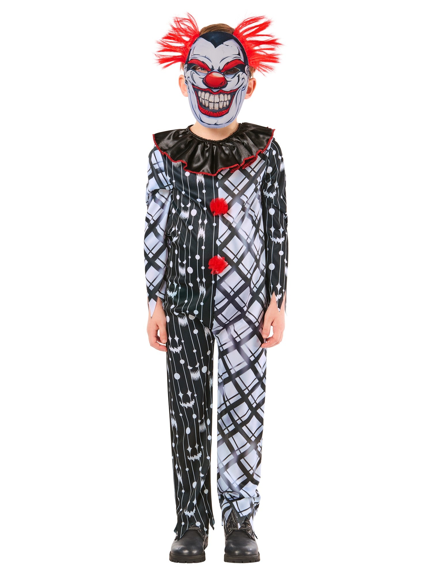 Kids Monochrome Sinister Clown Suit Costume