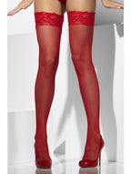 Fishnet Hold-Ups, Red, Lace Tops