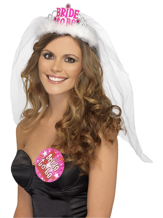 Bride to Be Tiara with Veil, White