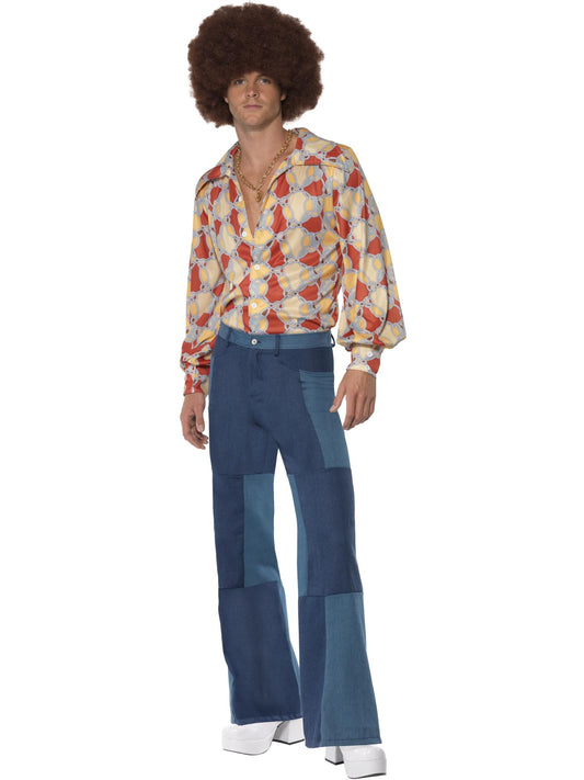 Men's Patchwork Flares, Denim Look