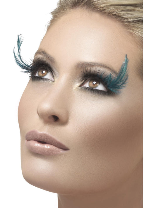 Eyelashes, Black & Green, with Feather Plume