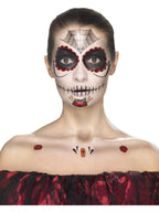 Day of the Dead Face Tattoo Transfers Kit, Red & Black
