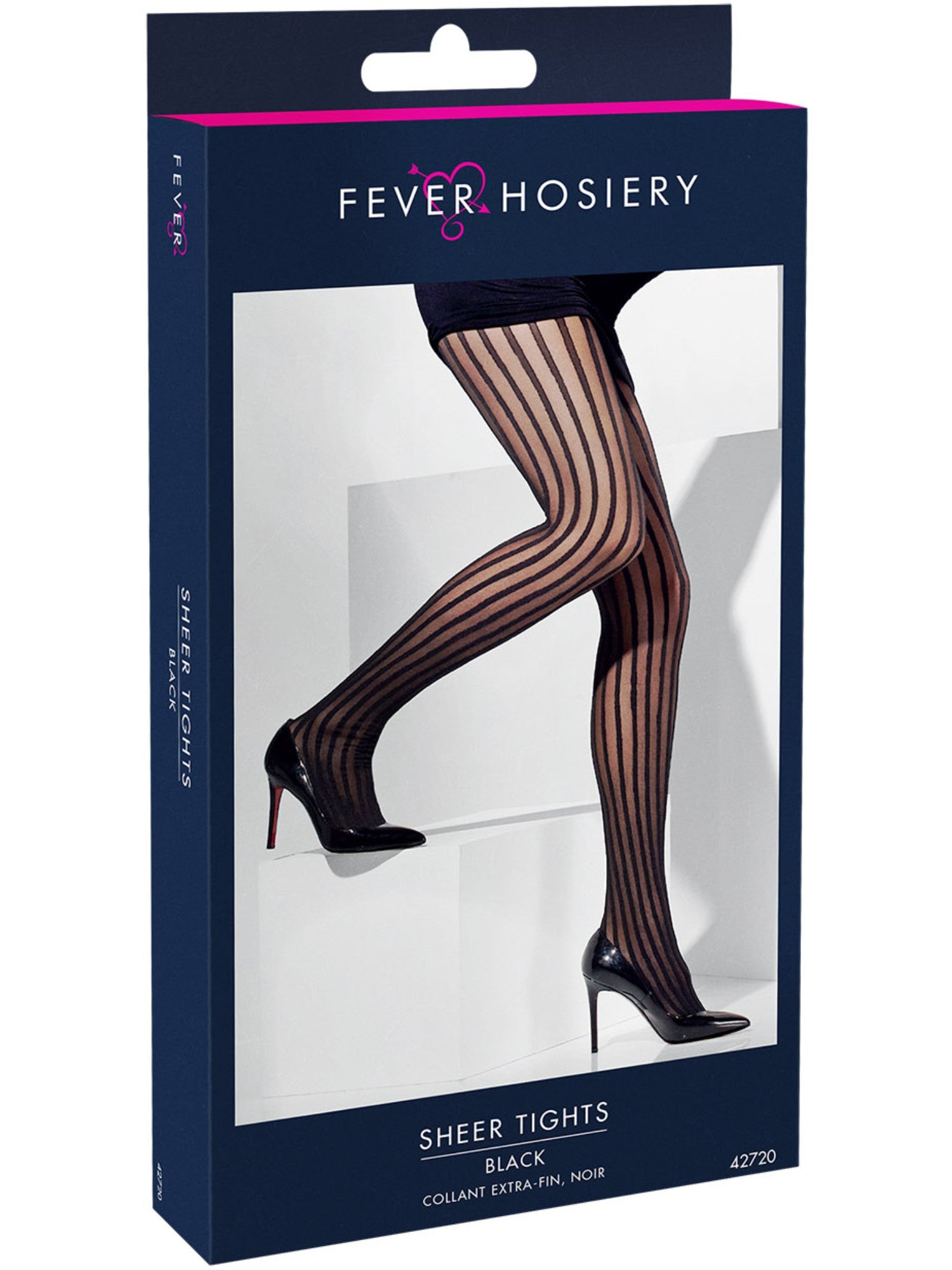 Sheer Tights, Black, Vertical Stripes