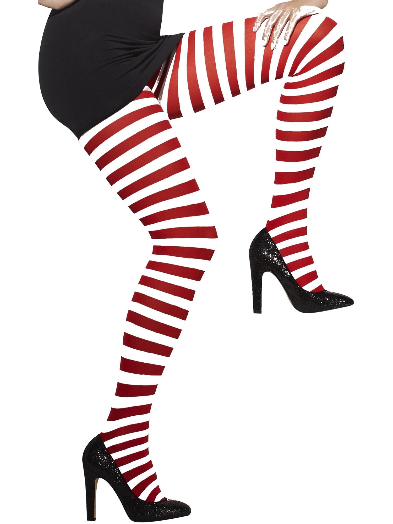 Opaque Tights, Red & White, Striped