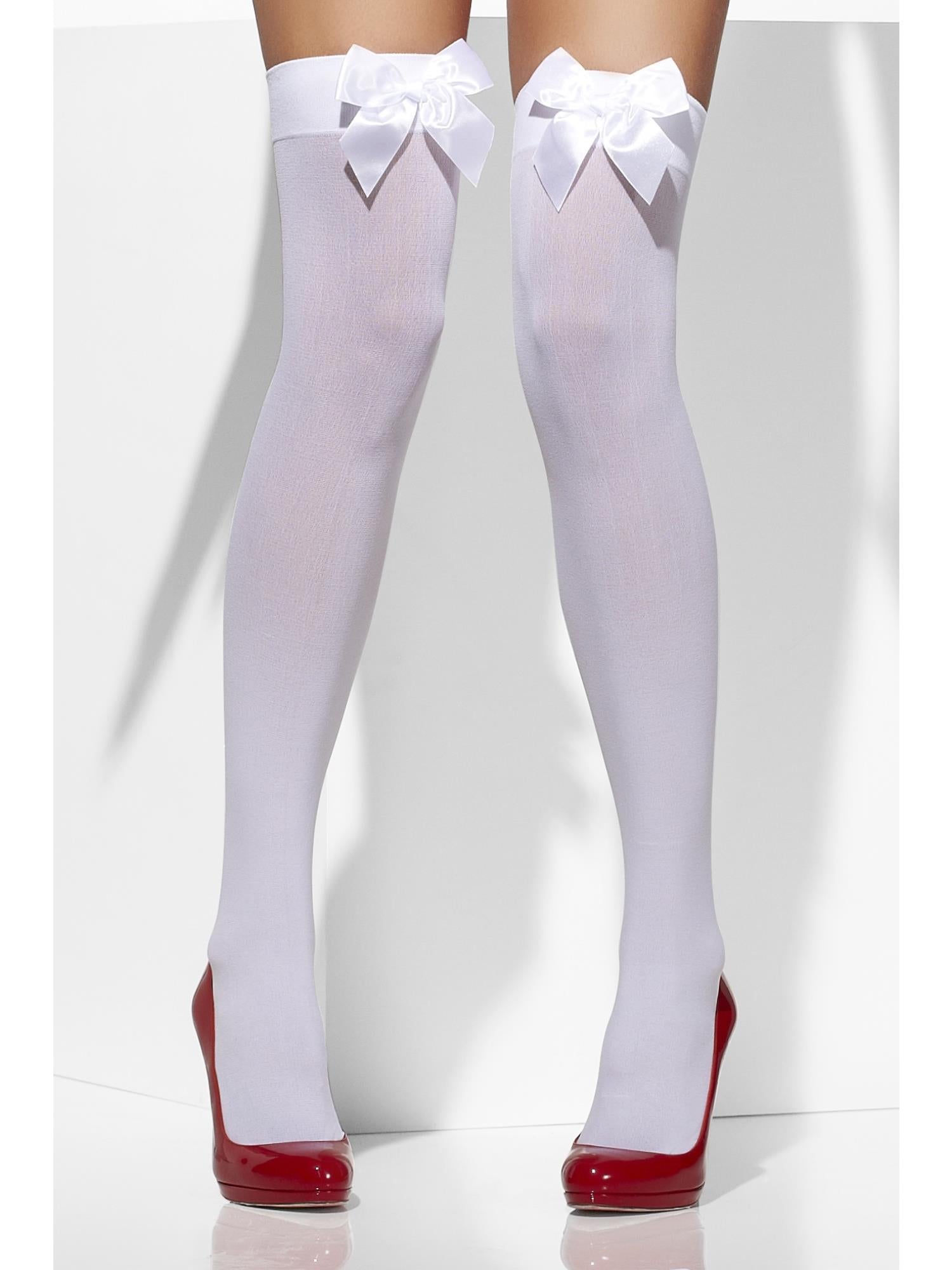 Opaque Hold-Ups, White, with White Bows