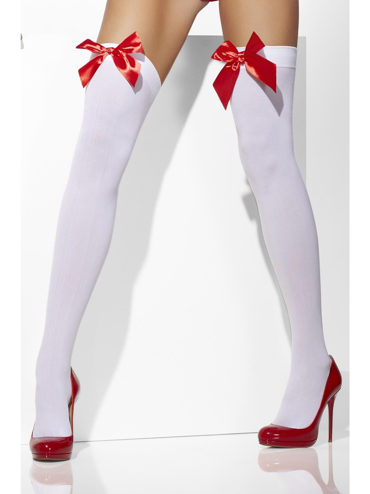 Opaque Hold-Ups, White, with Red Bows