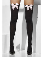 Opaque Hold-Ups, Black, with Pink Bows