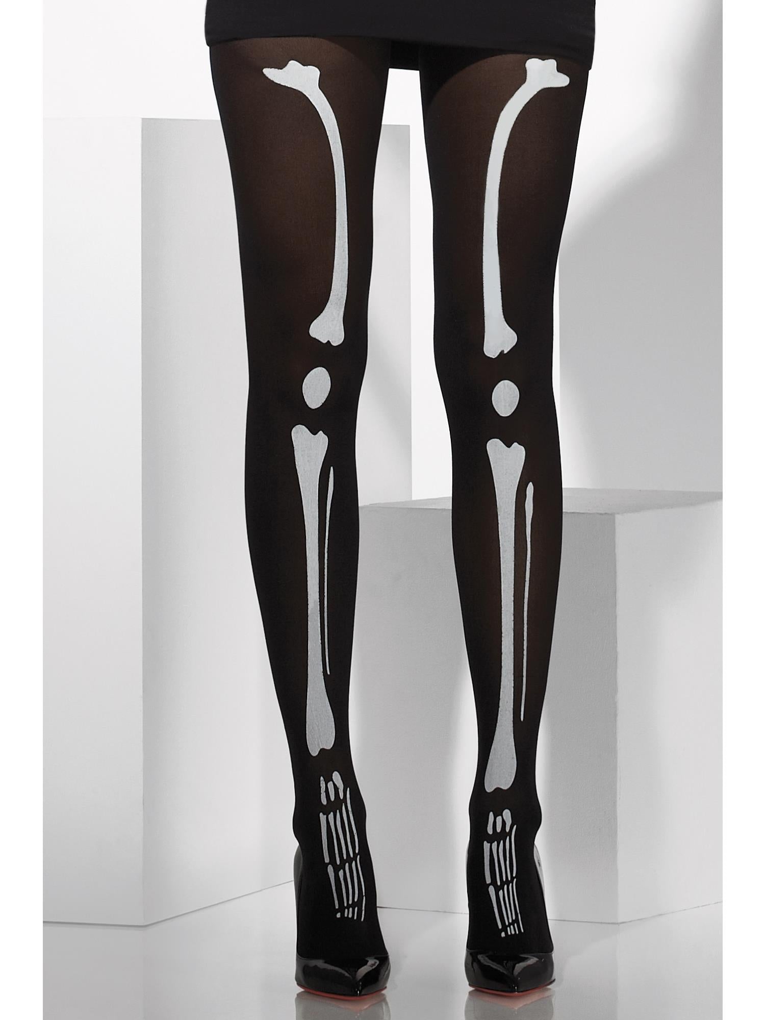Opaque Tights, Black, with Skeleton Print