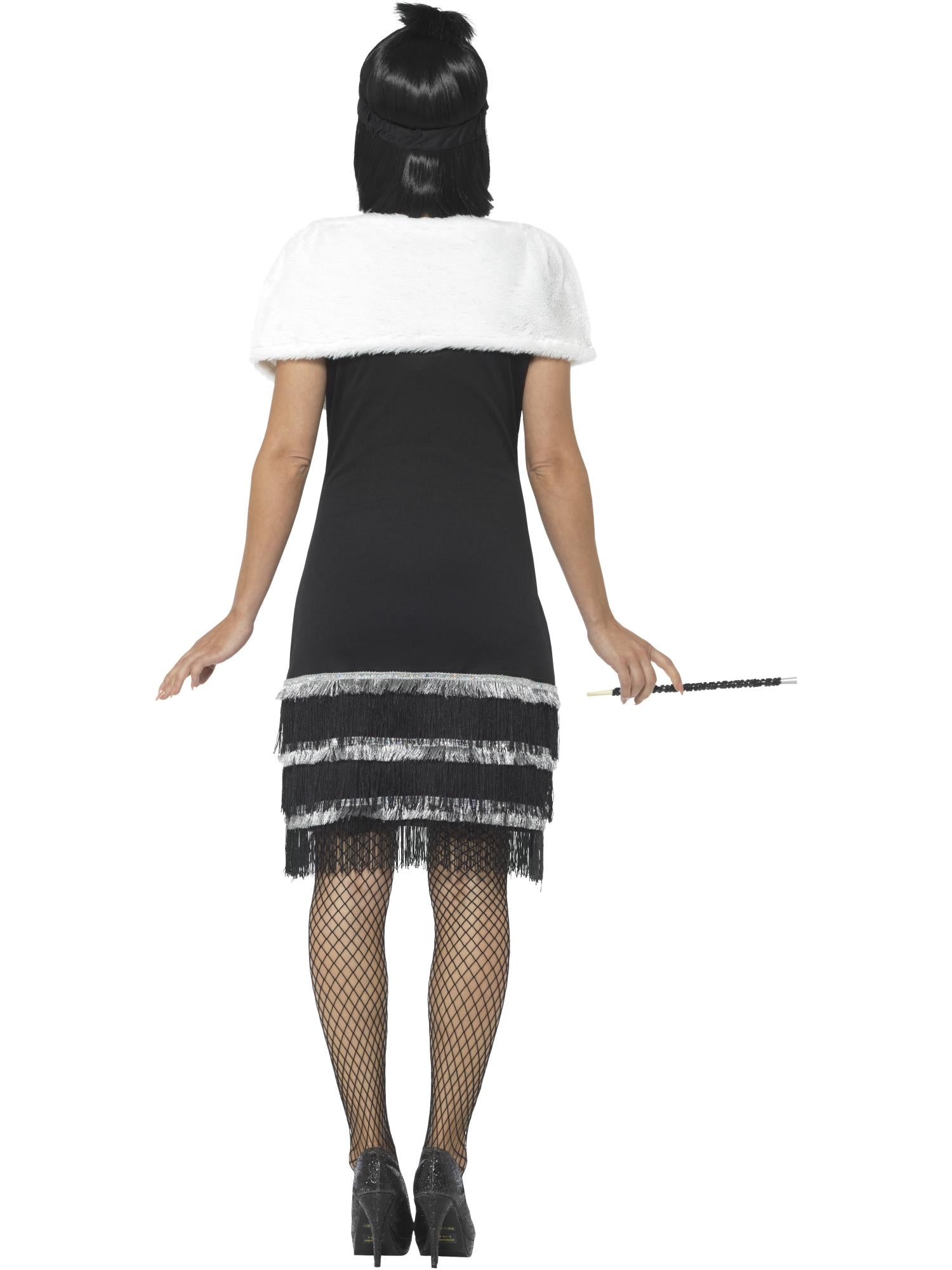 Flapper Costume, Black, with Dress & Fur Stole