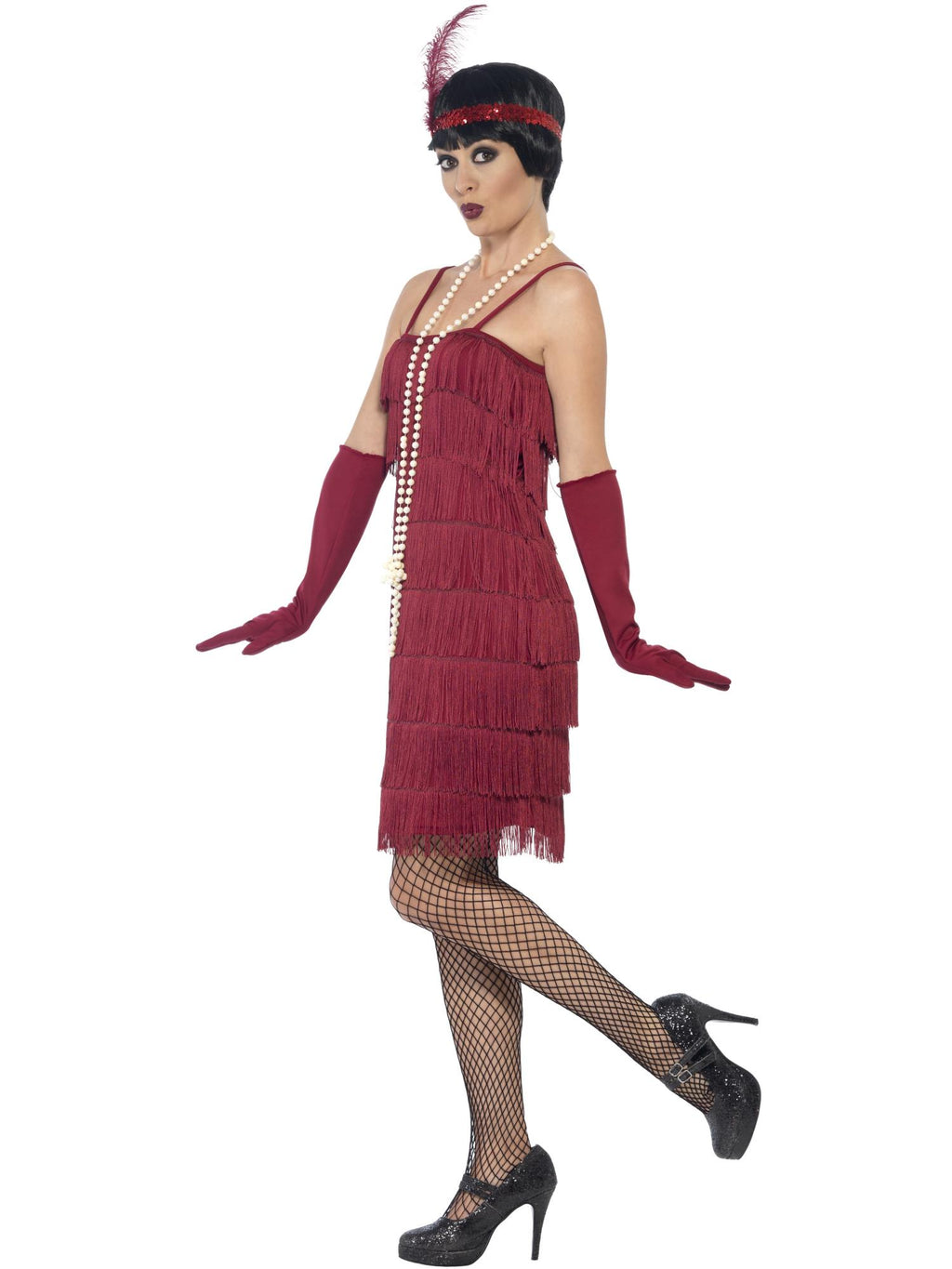 Flapper Costume, Burgundy Red, with Short Dress