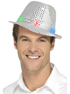 Light Up Sequin Trilby Hat, Silver