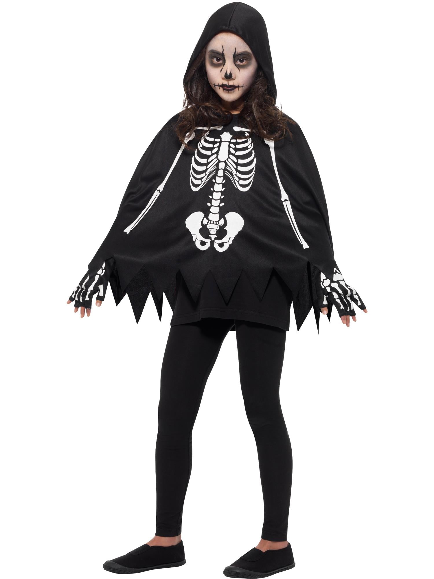 Kids Skeleton Poncho, with Gloves