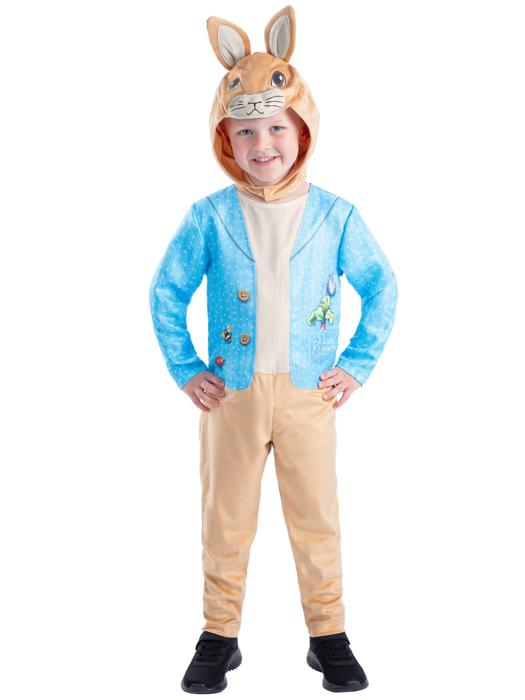 Kids Peter Rabbit Classic Costume with Hood â€“ Boys Storybook Fancy Dress Onesie