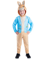 Kids Peter Rabbit Classic Costume with Hood â€“ Boys Storybook Fancy Dress Onesie