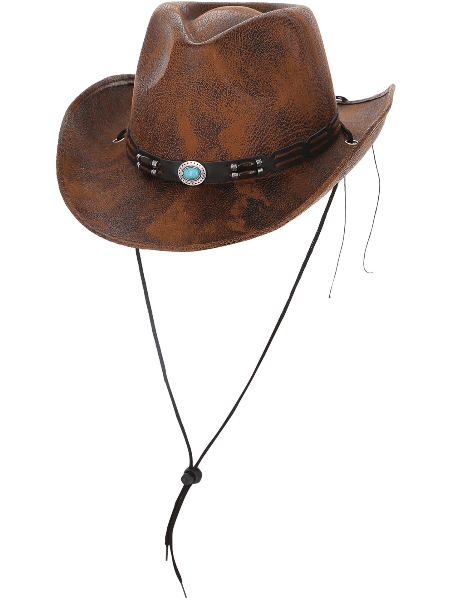 Tan Leather Look Western Cowboy Hat