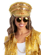 Fever Deluxe Sequin Studded Captains Hat, Gold