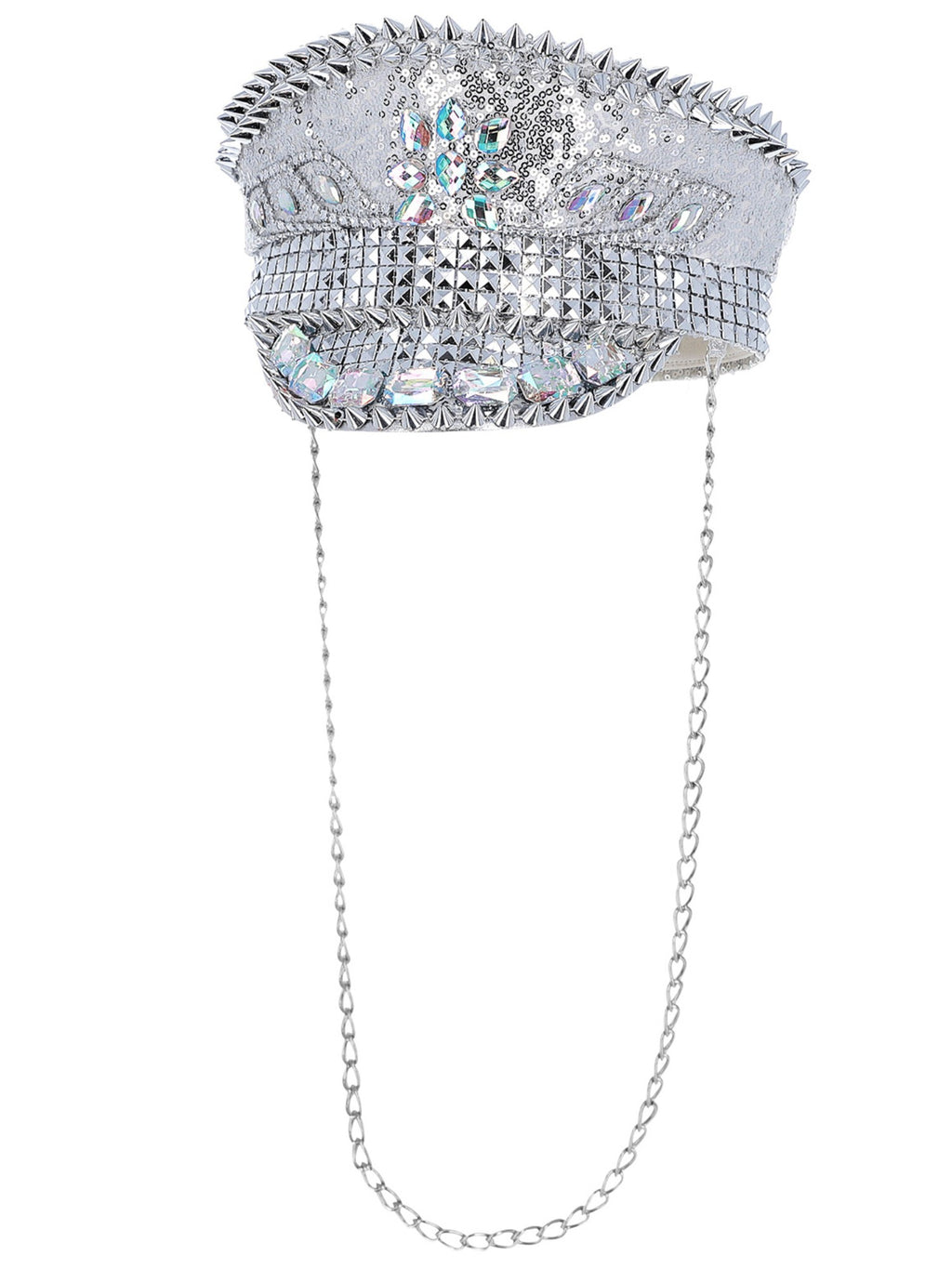 Fever Deluxe Sequin Studded Captains Hat, Silver