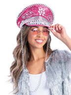 Fever Deluxe Sequin Studded Captains Hat, Hot Pink