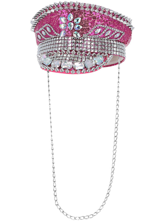 Fever Deluxe Sequin Studded Captains Hat, Hot Pink