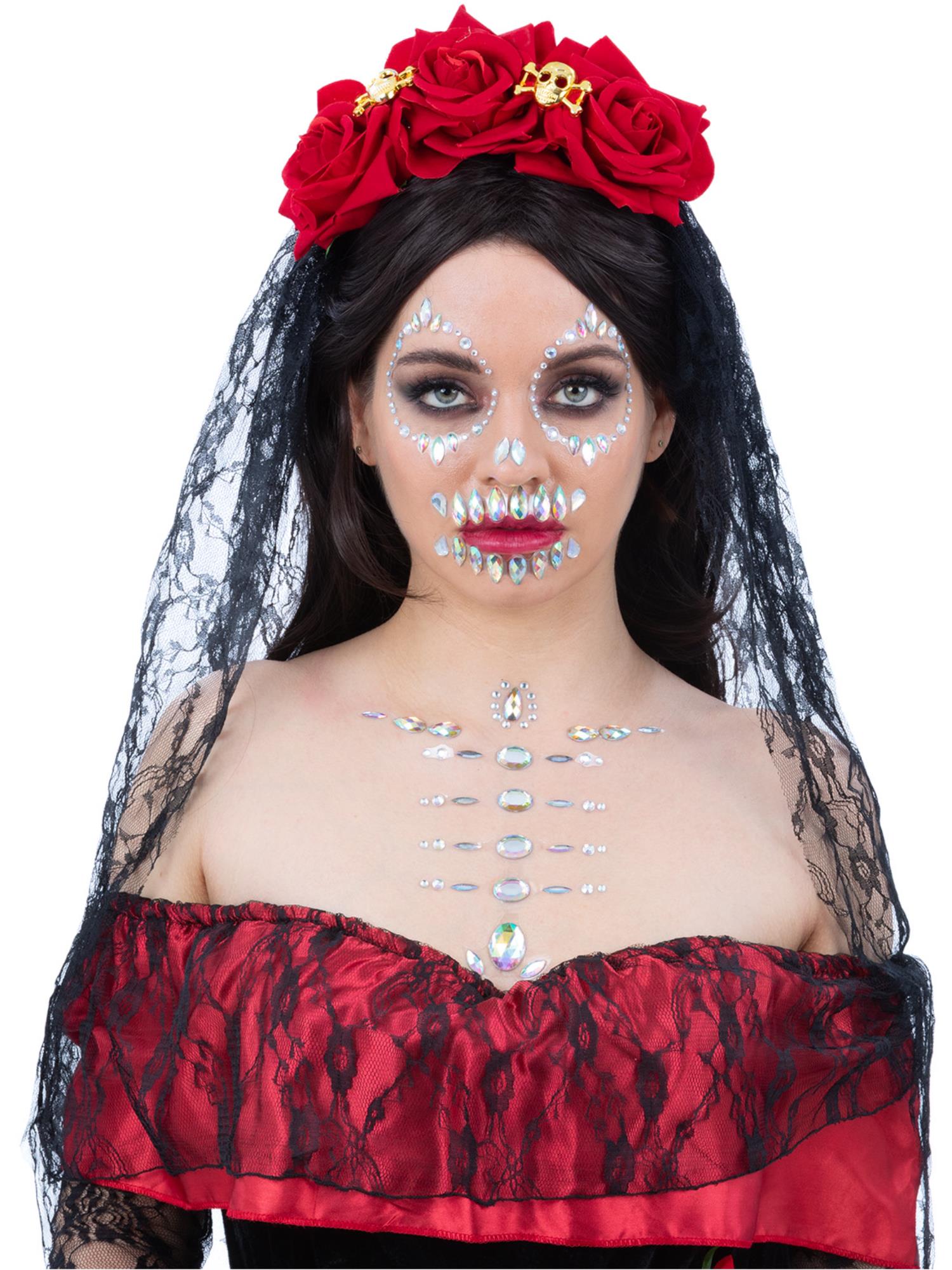 Smiffys Make-Up FX, Skull Face & Body Jewels