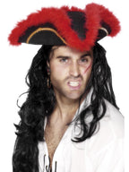 Pirate Tricorn Hat, Red Feather