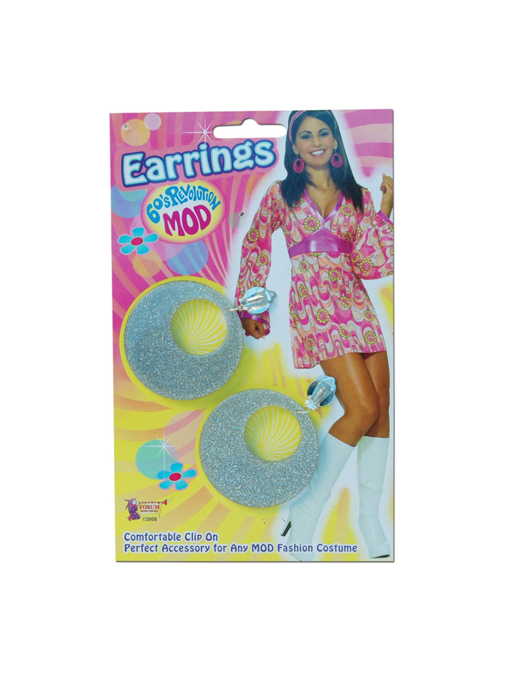 Silver Mod Glitter Earrings Costume Accessory
