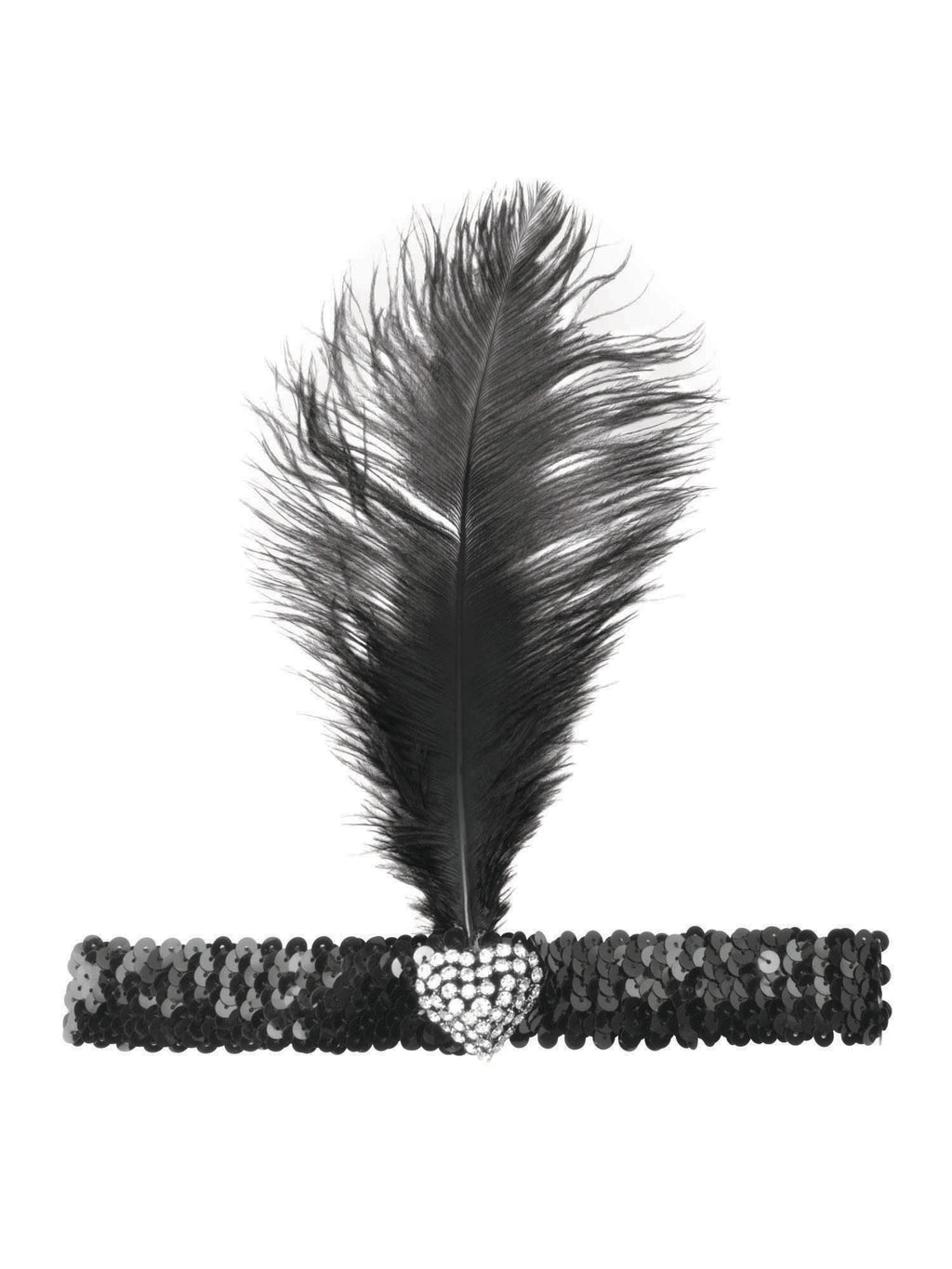 Black Flapper Headband With Crystal Heart Costume Accessory