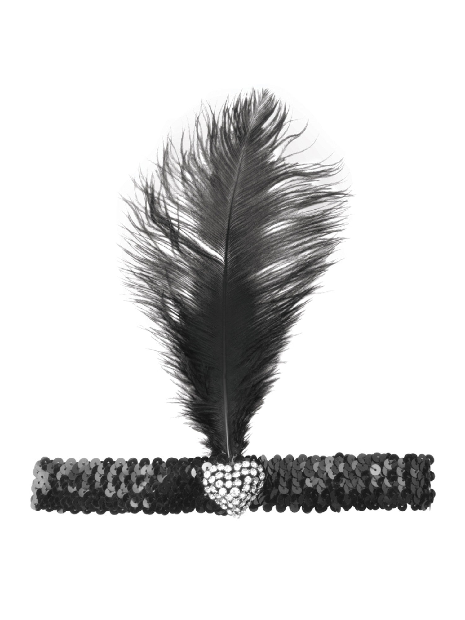 Black Flapper Headband With Crystal Heart Costume Accessory
