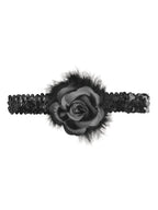 Black Flapper Headband With Rose Boa