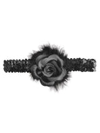 Black Flapper Headband With Rose Boa