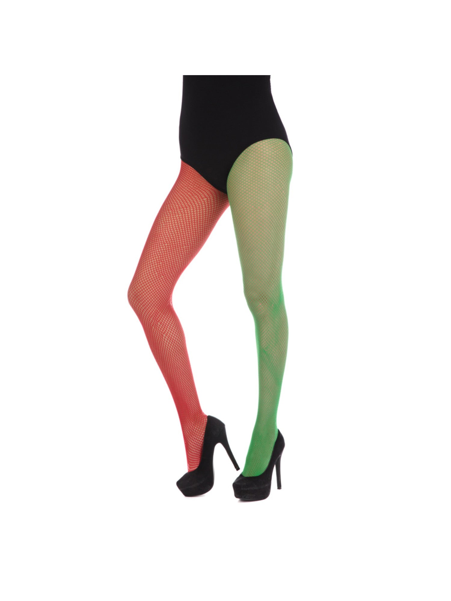 Green & Red Fishnet Tights Costume Accessory