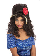 Black Beehive & Rose Wig